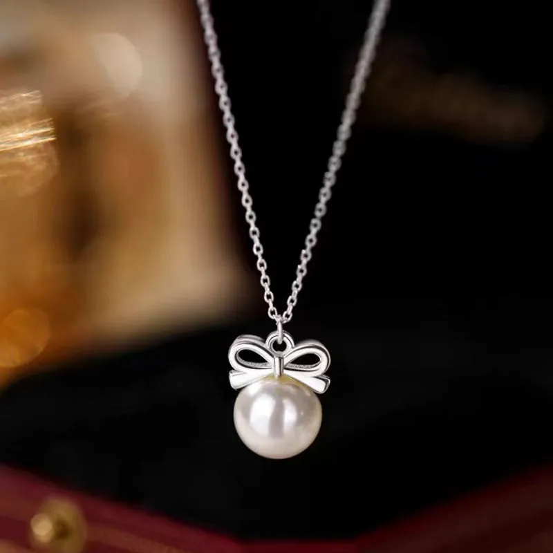 Sterling Silver Luxury Bow Pearl Necklaces