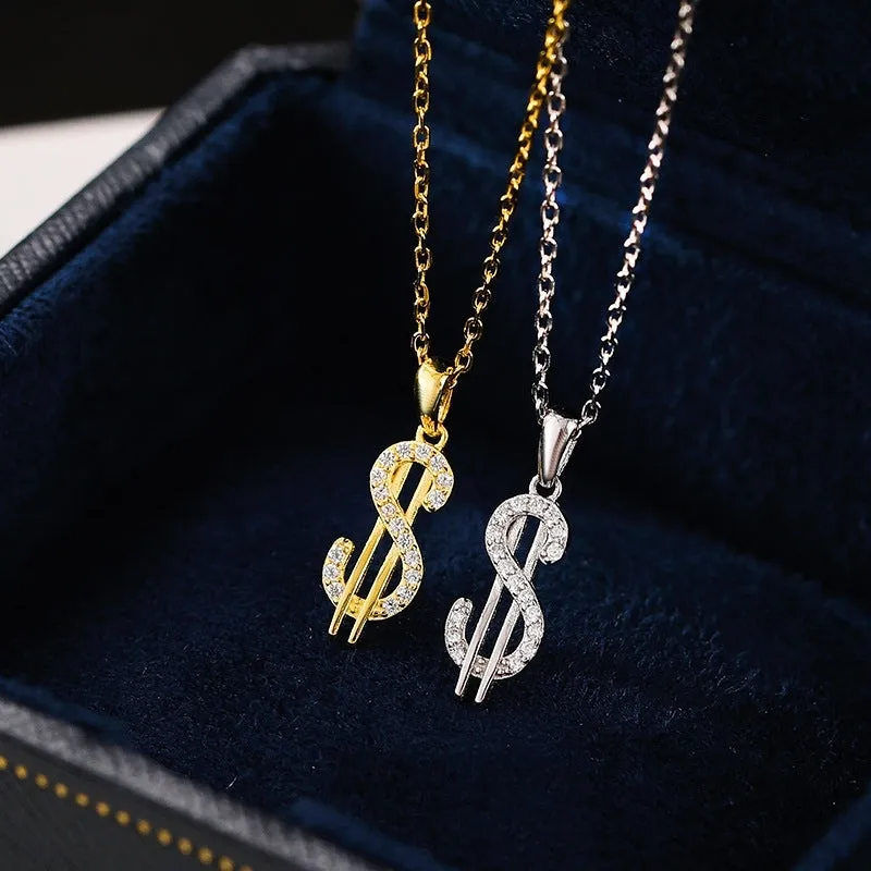 Sterling Silver Luxury Dollar Symbol Pendant Necklace