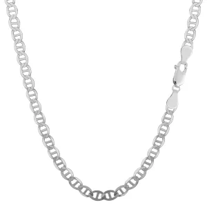 Sterling Silver Rhodium Plated Flat Mariner Chain Necklace, 3.5mm