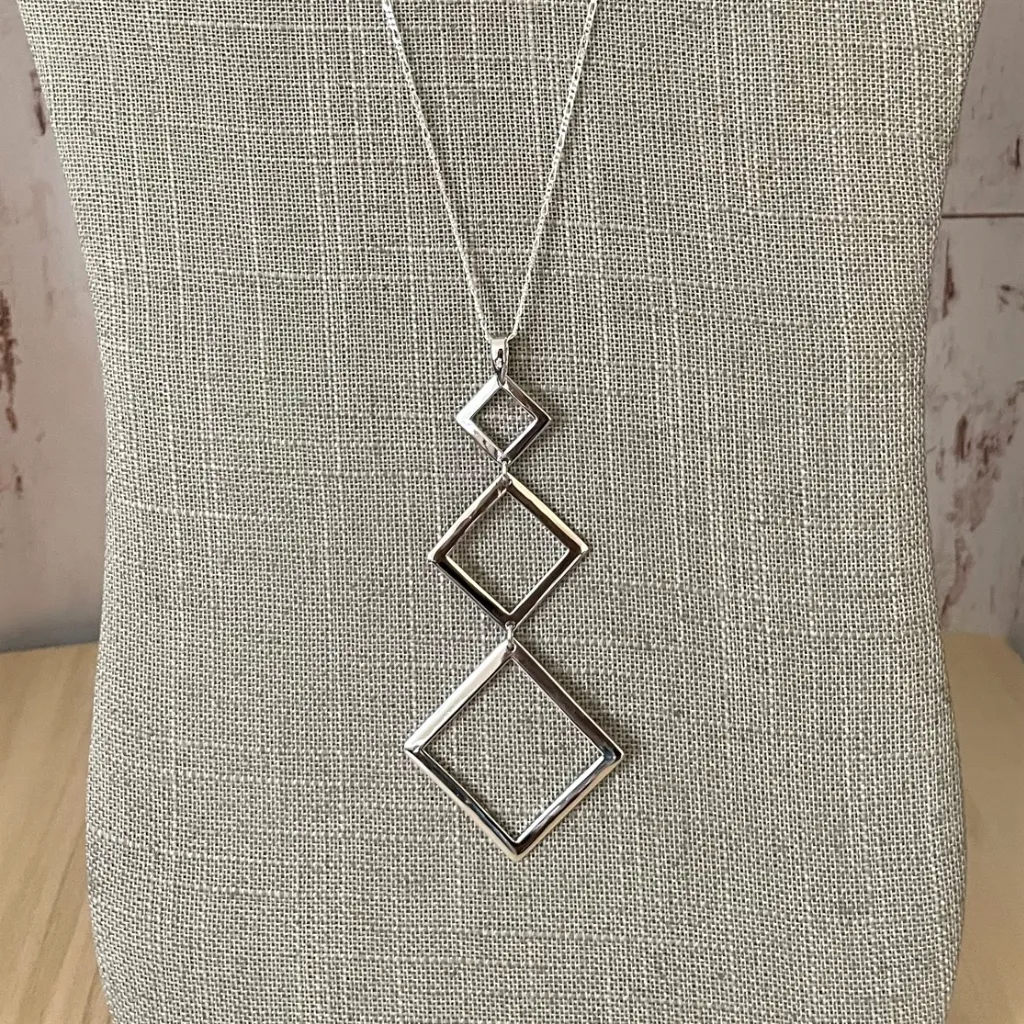 Sterling Silver Triple Triangle Geometric Pendant Necklace