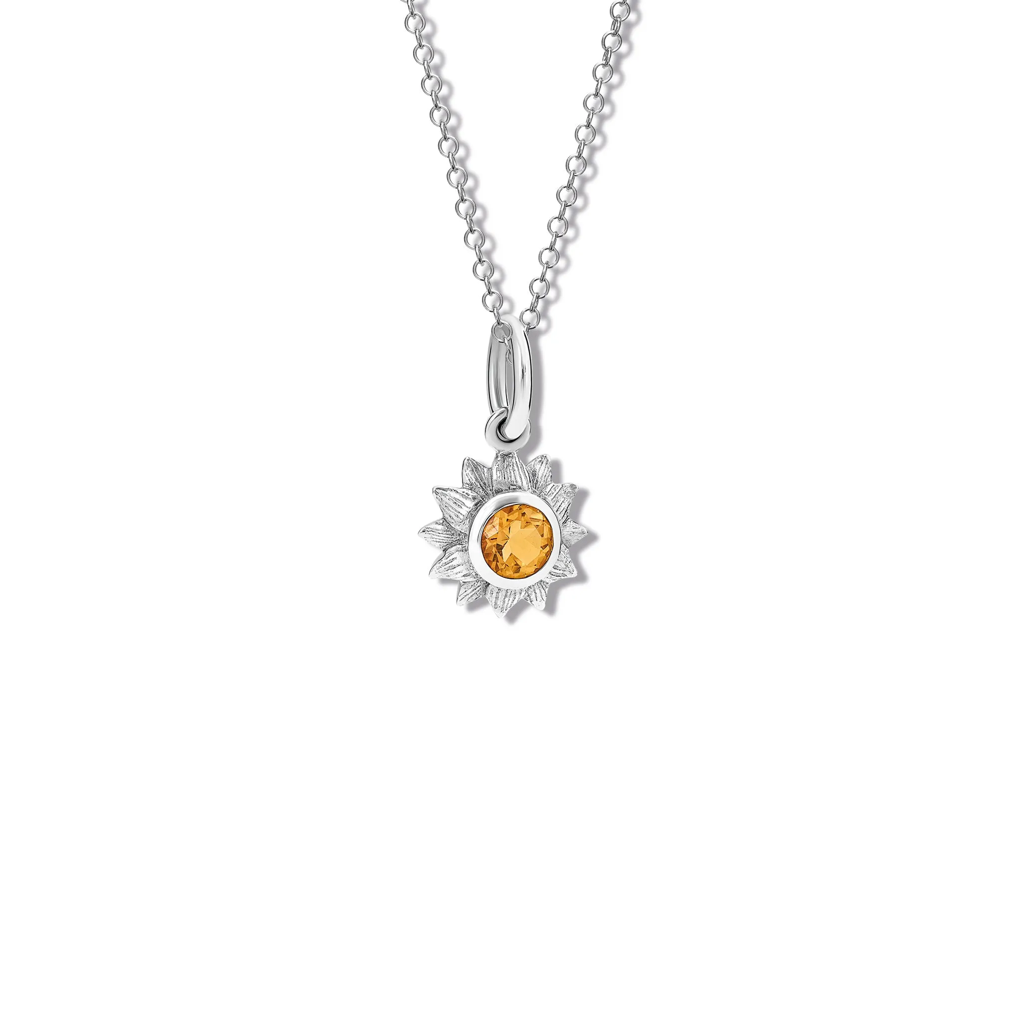 Sunflower Necklace Pendant Silver - Citrine