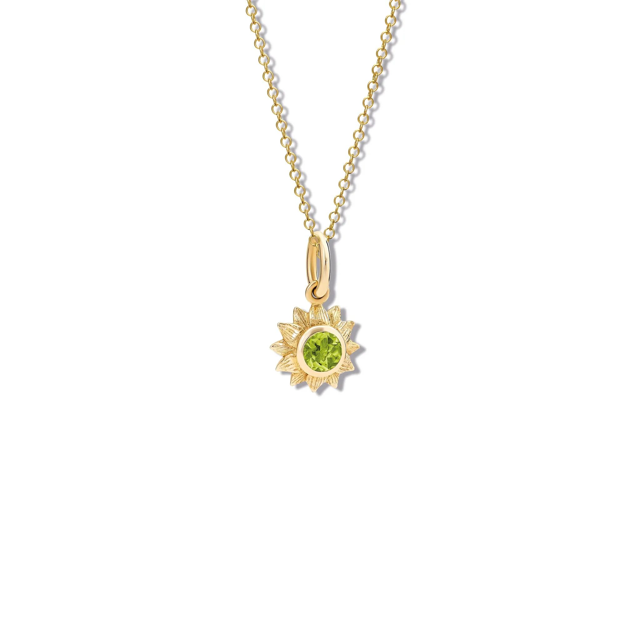 Sunflower Necklace Pendant Yellow Gold - Peridot