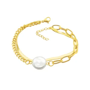 Tarnish Resistant 14k Gold Plated Mixed Chain Pearl Bracelet