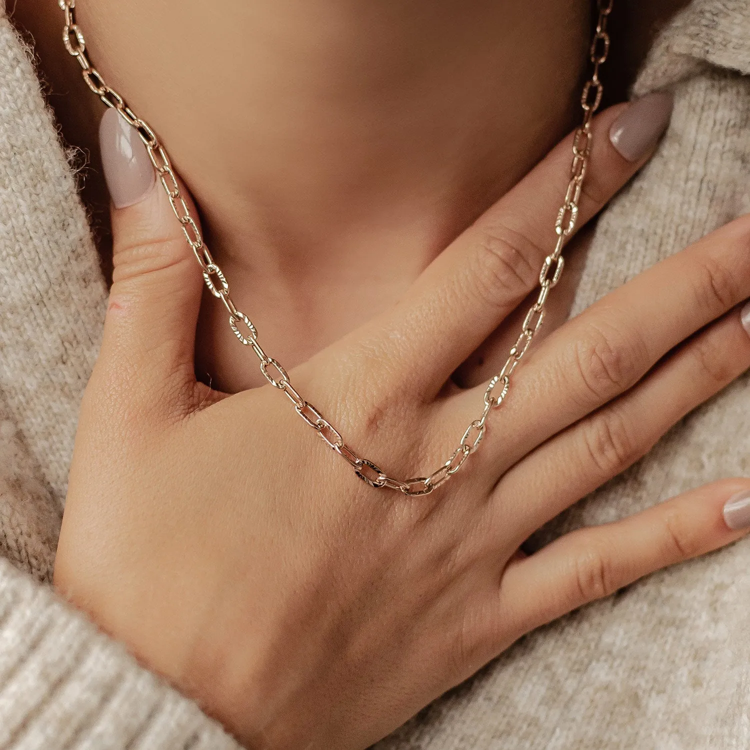 Textured Link Chain Necklace Rose Gold