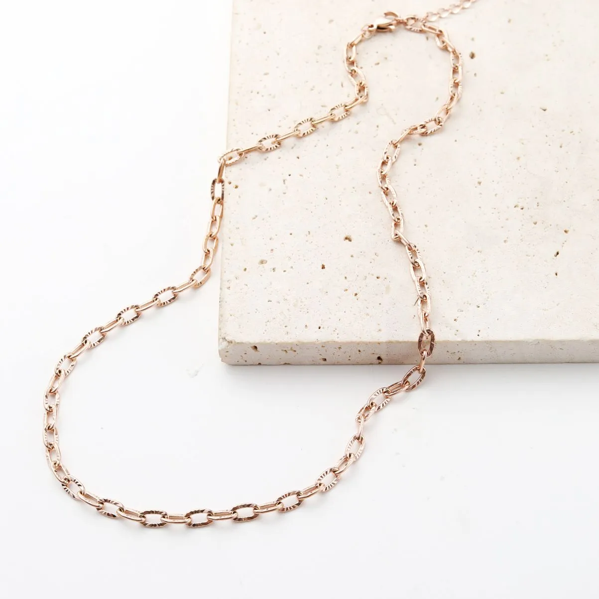 Textured Link Chain Necklace Rose Gold