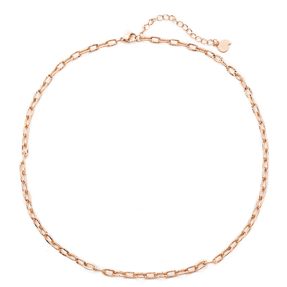 Textured Link Chain Necklace Rose Gold