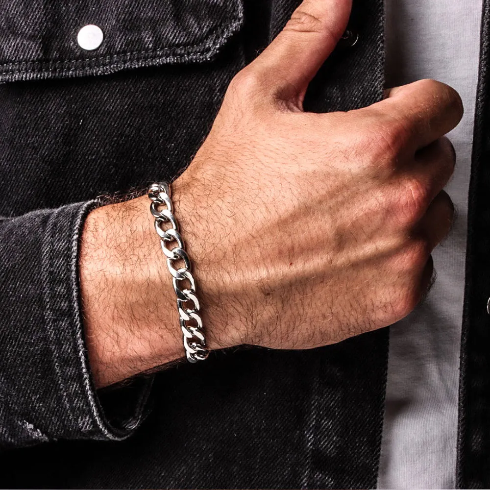 Thick Curb Chain Bracelet (Silver-Plated)