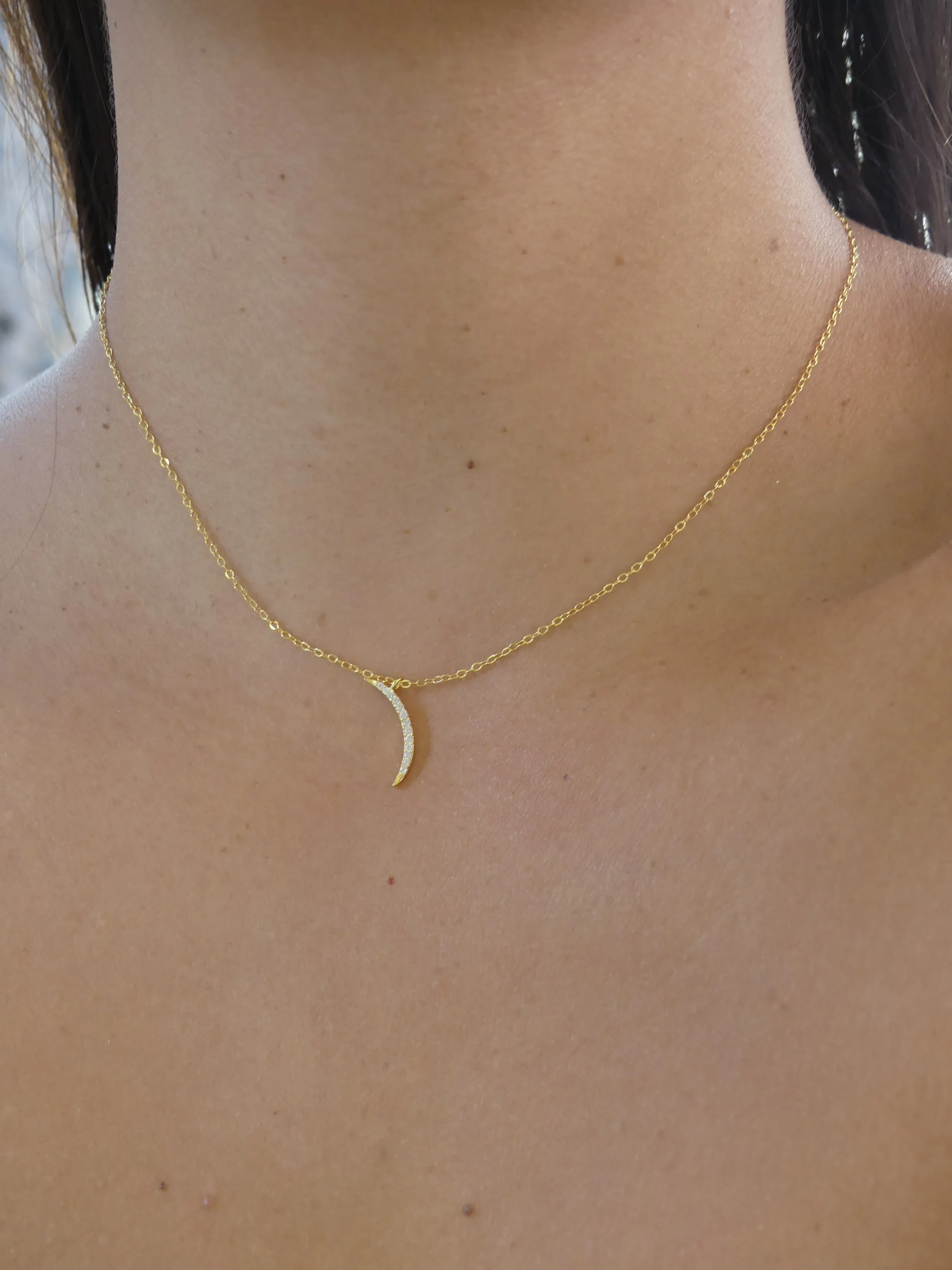 Tiny Skinny Moon Necklace Dainty 925 Sterling Silver Hypoallergenic Luxury Necklace