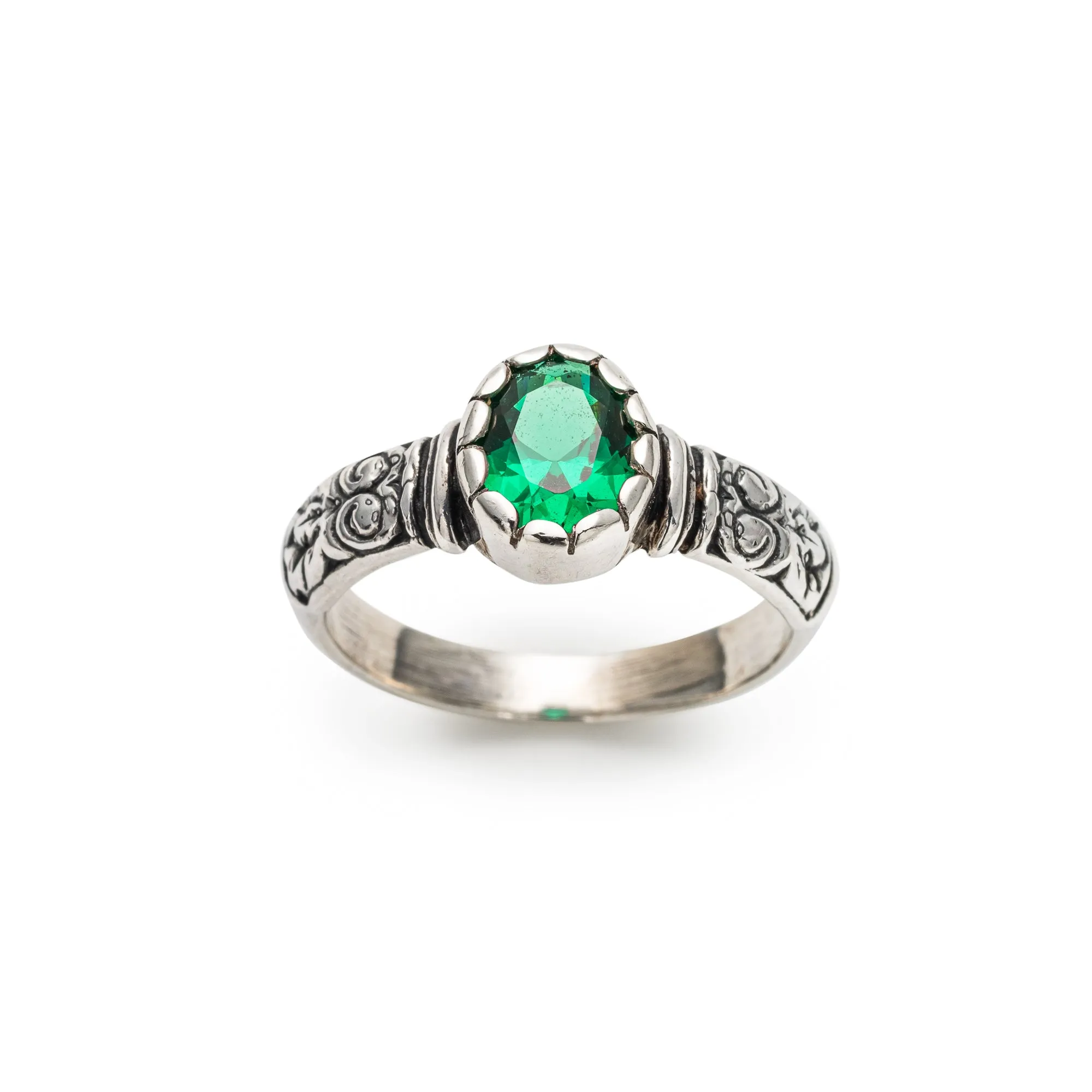 Tribal Emerald Ring - Green Bohemian Ring, Thick Band Ring