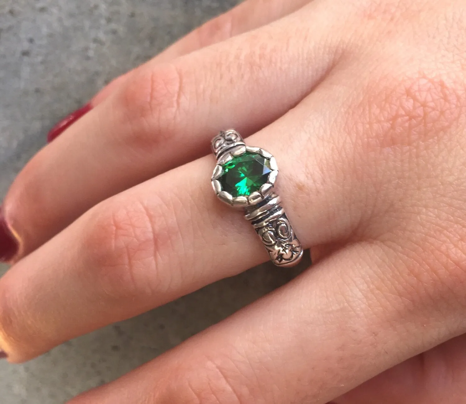 Tribal Emerald Ring - Green Bohemian Ring, Thick Band Ring