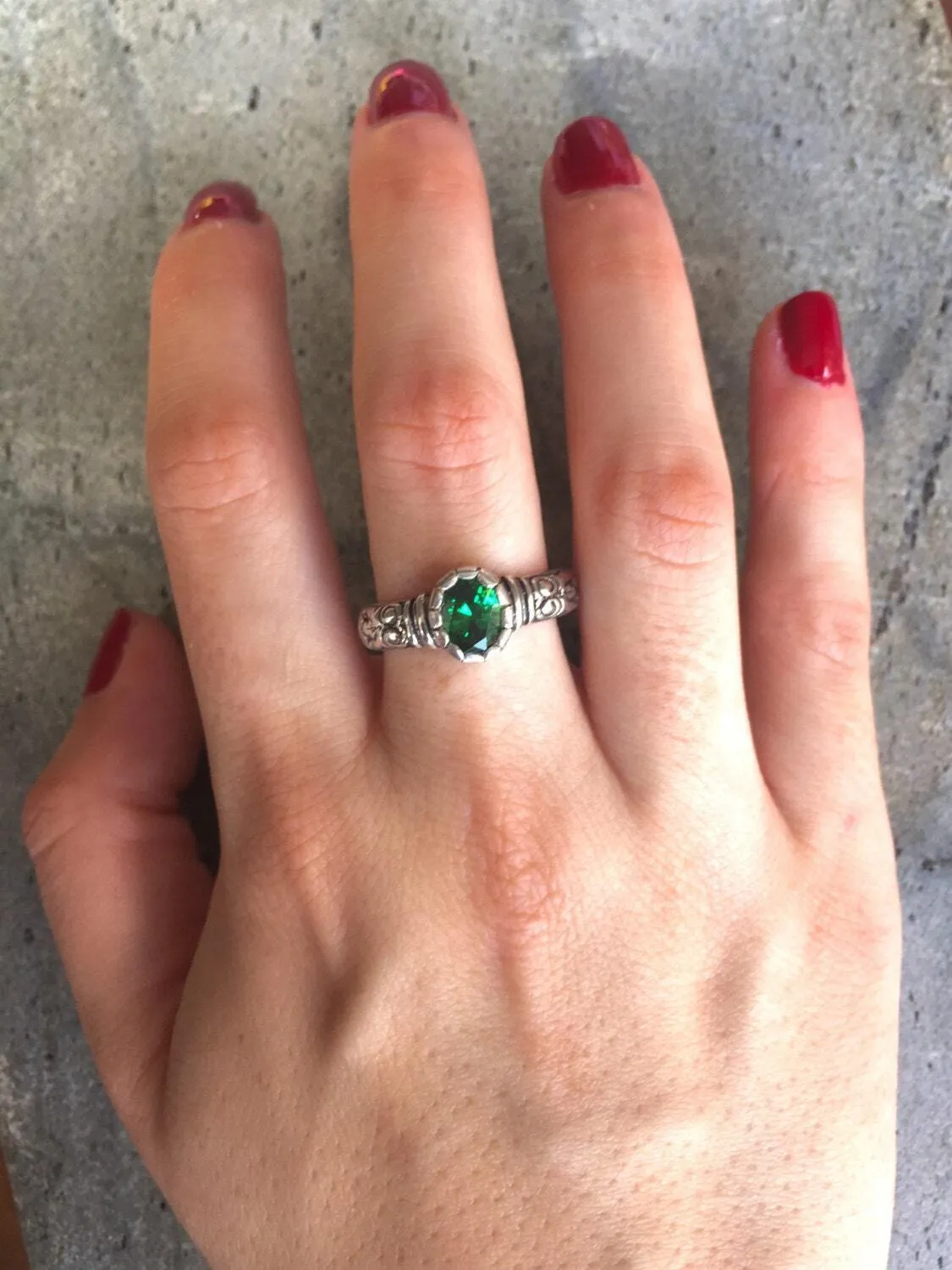 Tribal Emerald Ring - Green Bohemian Ring, Thick Band Ring