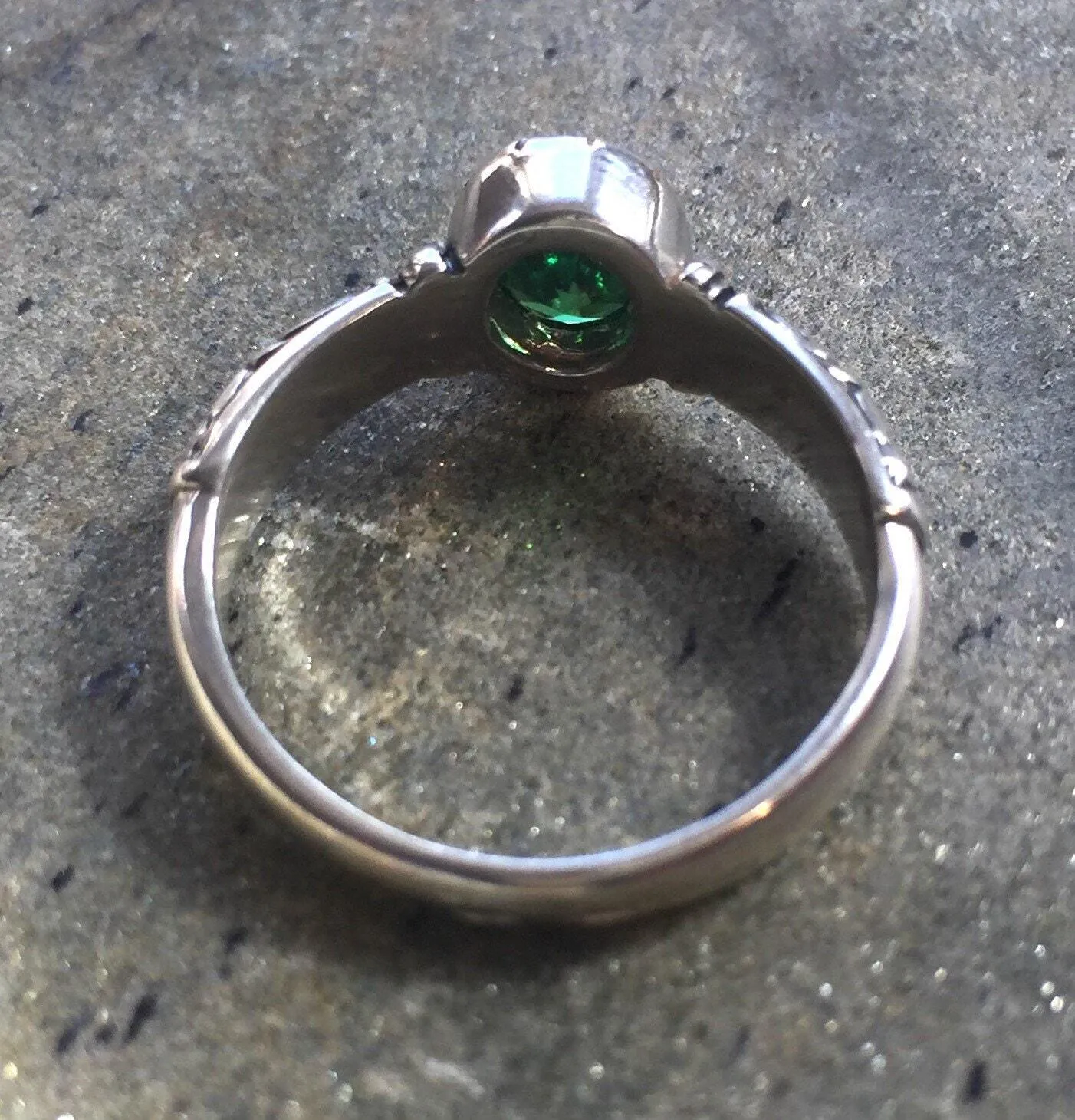 Tribal Emerald Ring - Green Bohemian Ring, Thick Band Ring