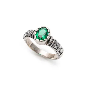 Tribal Emerald Ring - Green Bohemian Ring, Thick Band Ring