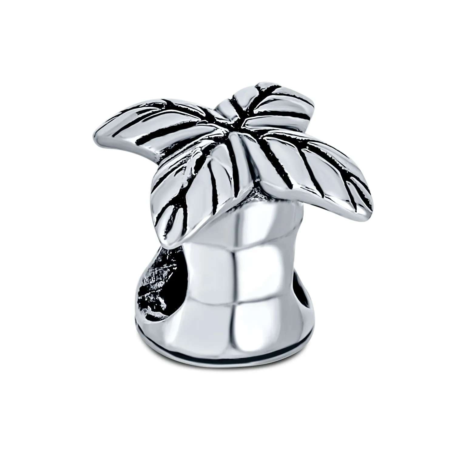 Tropical Beach Palm Tree Charm Bead in Oxidized Sterling Silver for Bracelets