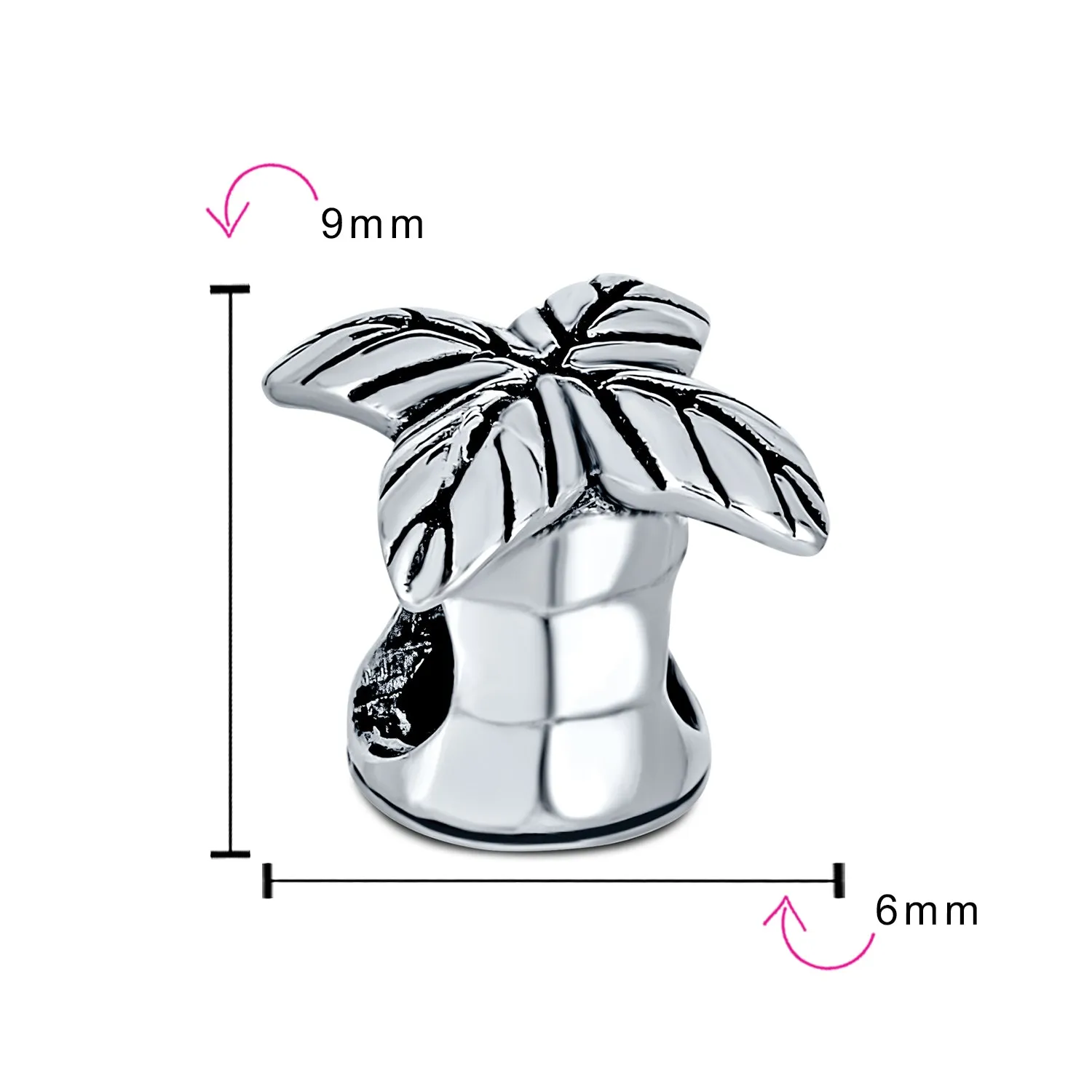 Tropical Beach Palm Tree Charm Bead in Oxidized Sterling Silver for Bracelets