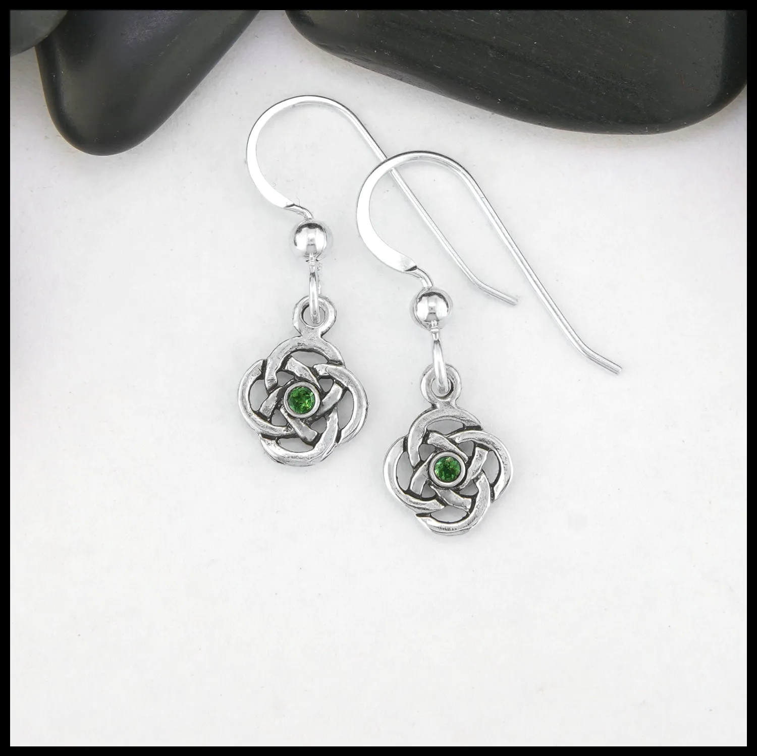 Tsavorite Josephine's Knot Celtic Drop Earrings in Sterling Silver