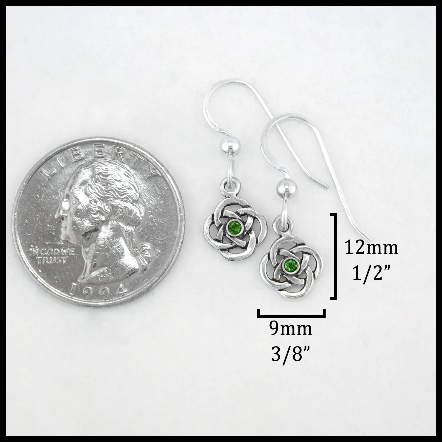 Tsavorite Josephine's Knot Celtic Drop Earrings in Sterling Silver