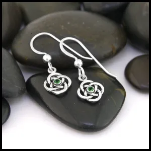 Tsavorite Josephine's Knot Celtic Drop Earrings in Sterling Silver