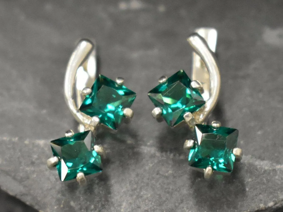 Twin Emerald Earrings - Green Square Earrings, Long Emerald Earrings