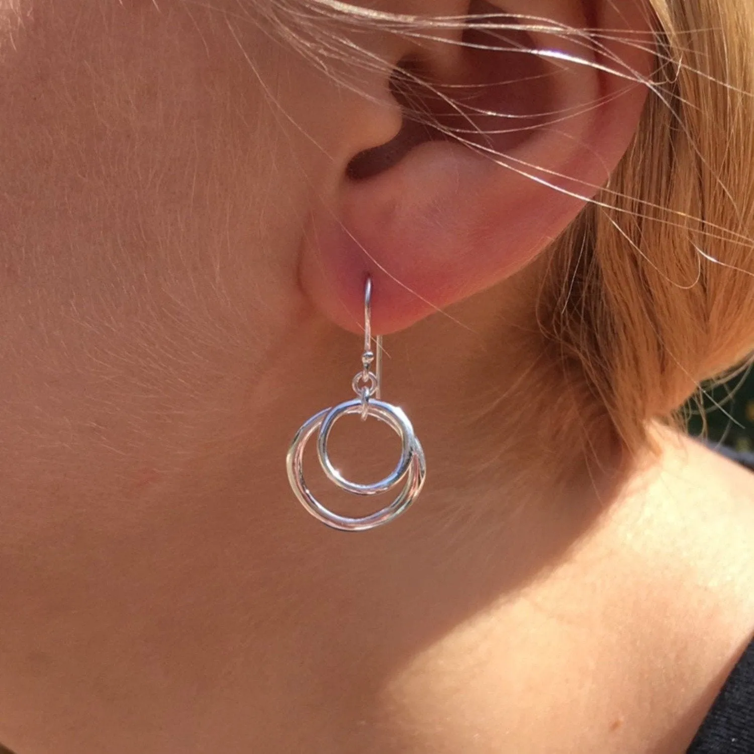 Two Ring Sterling Silver Hook Earrings