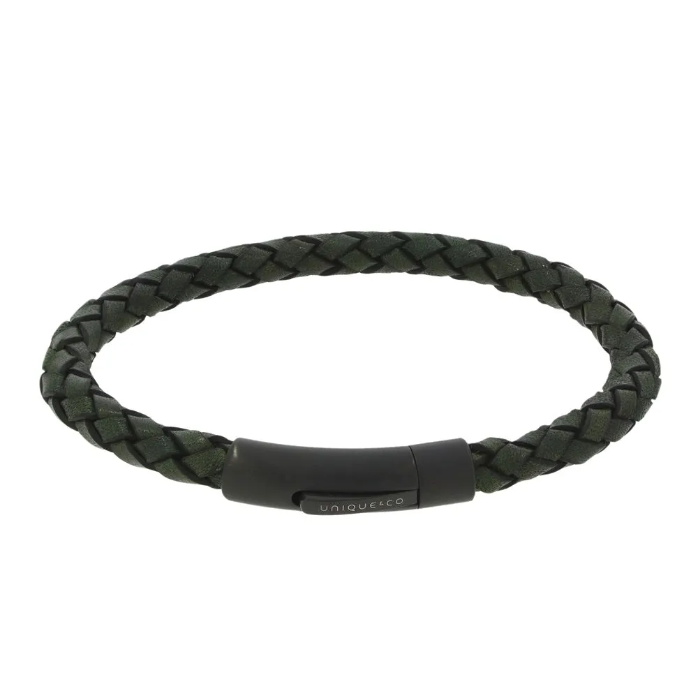 Unique & Co Green Leather Mens Bracelet B512DG-21