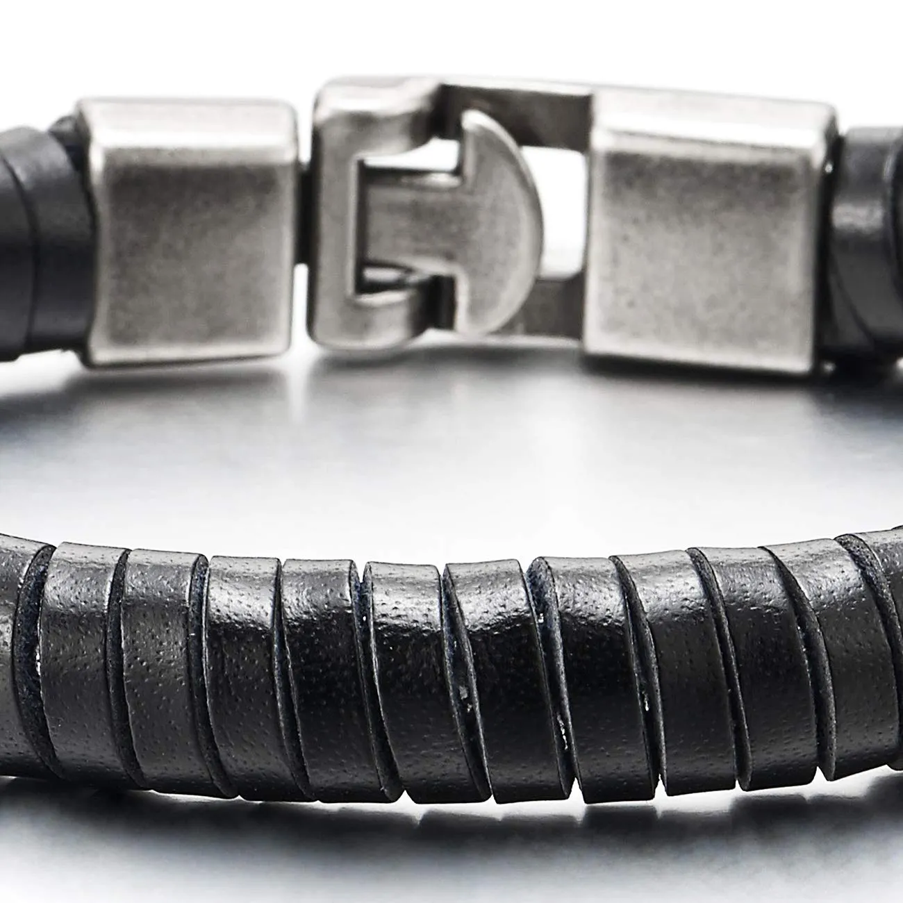 Unique Black Braided Leather Bangle Bracelet for Men Women, Leather Wristband Bangle, Minimalist