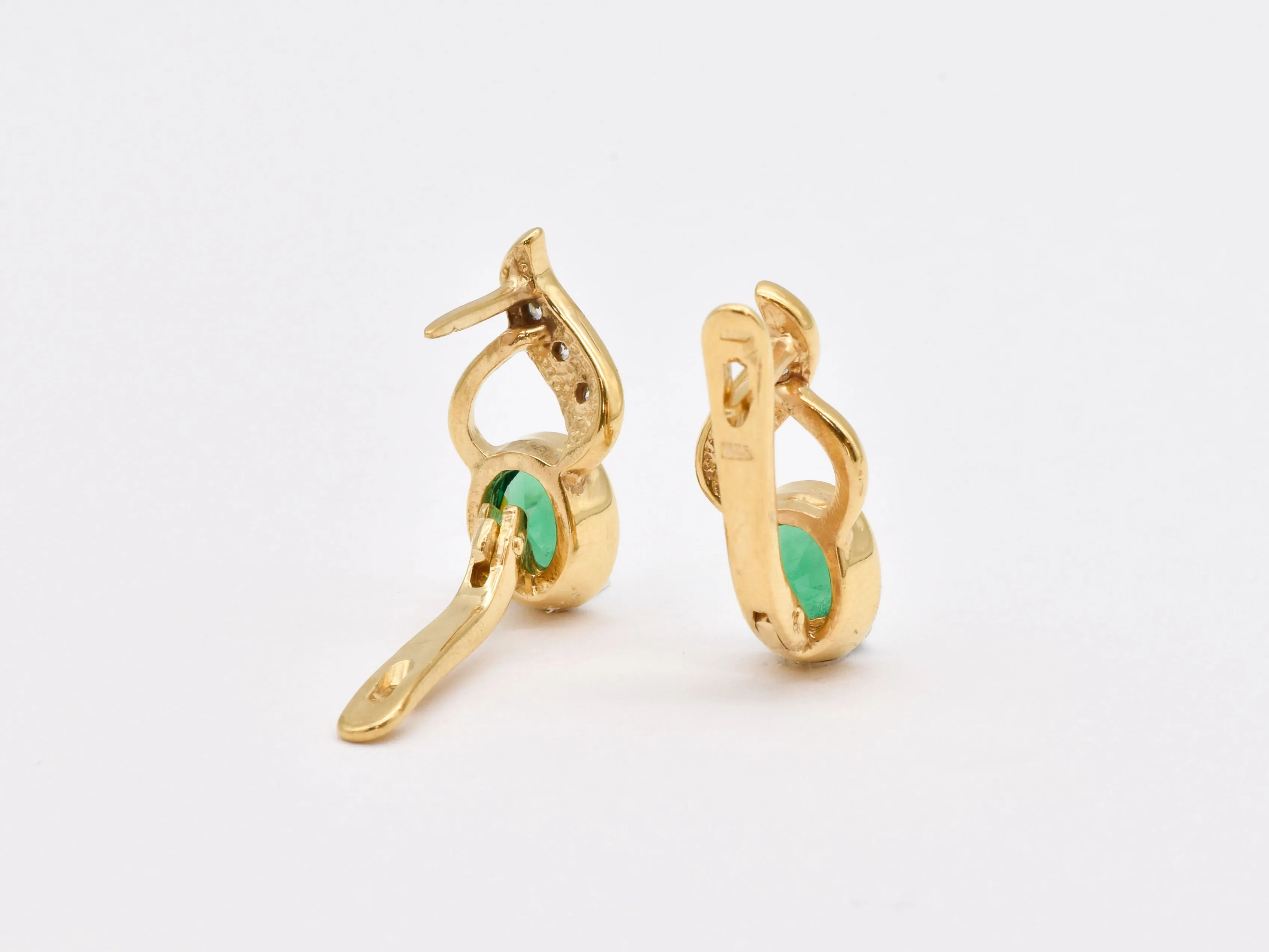 Vintage Emerald Earrings - Green Oval Earrings - Gold Drop  Earrings