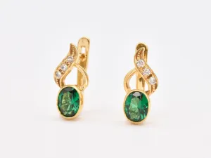 Vintage Emerald Earrings - Green Oval Earrings - Gold Drop  Earrings