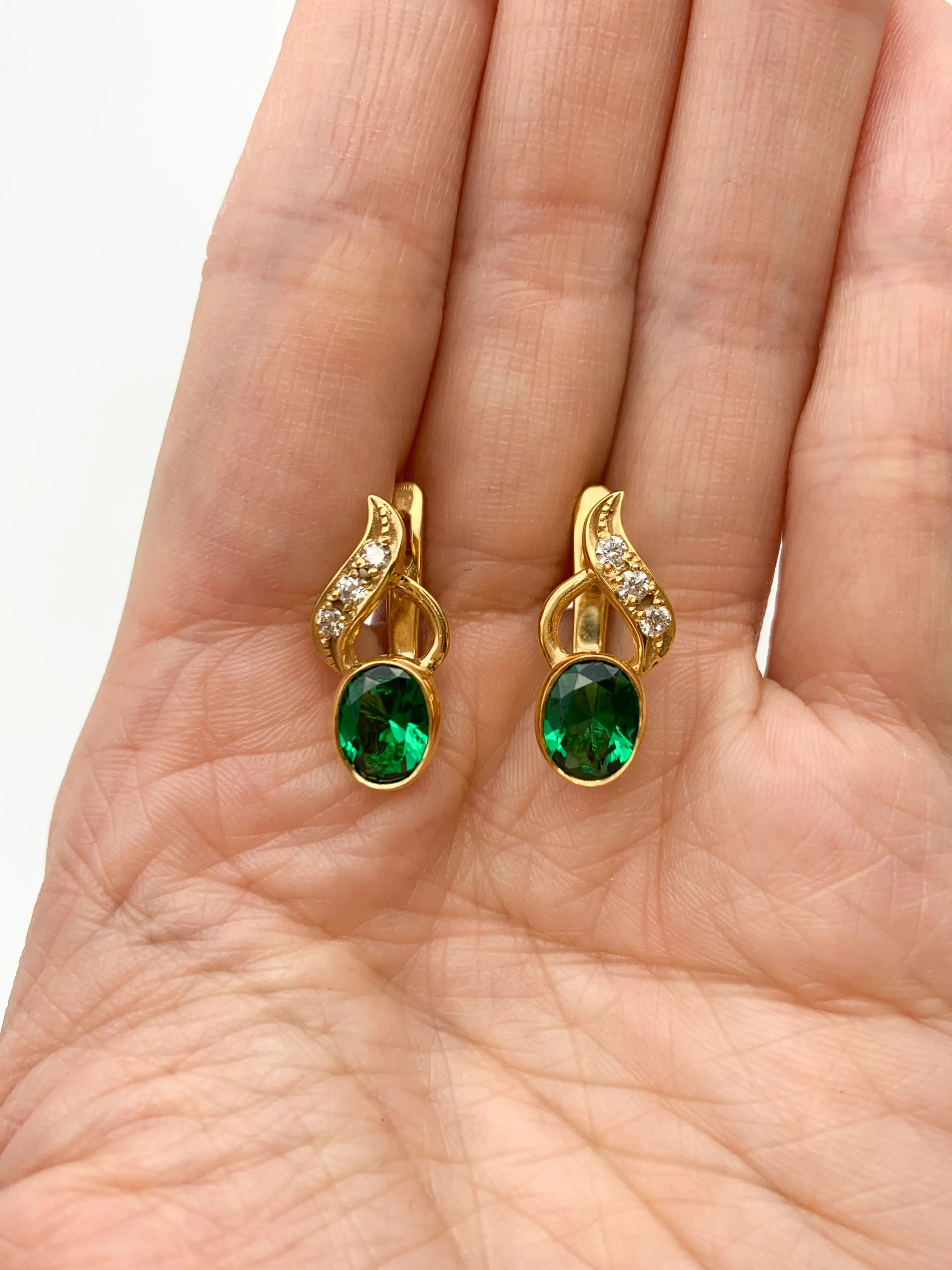 Vintage Emerald Earrings - Green Oval Earrings - Gold Drop  Earrings