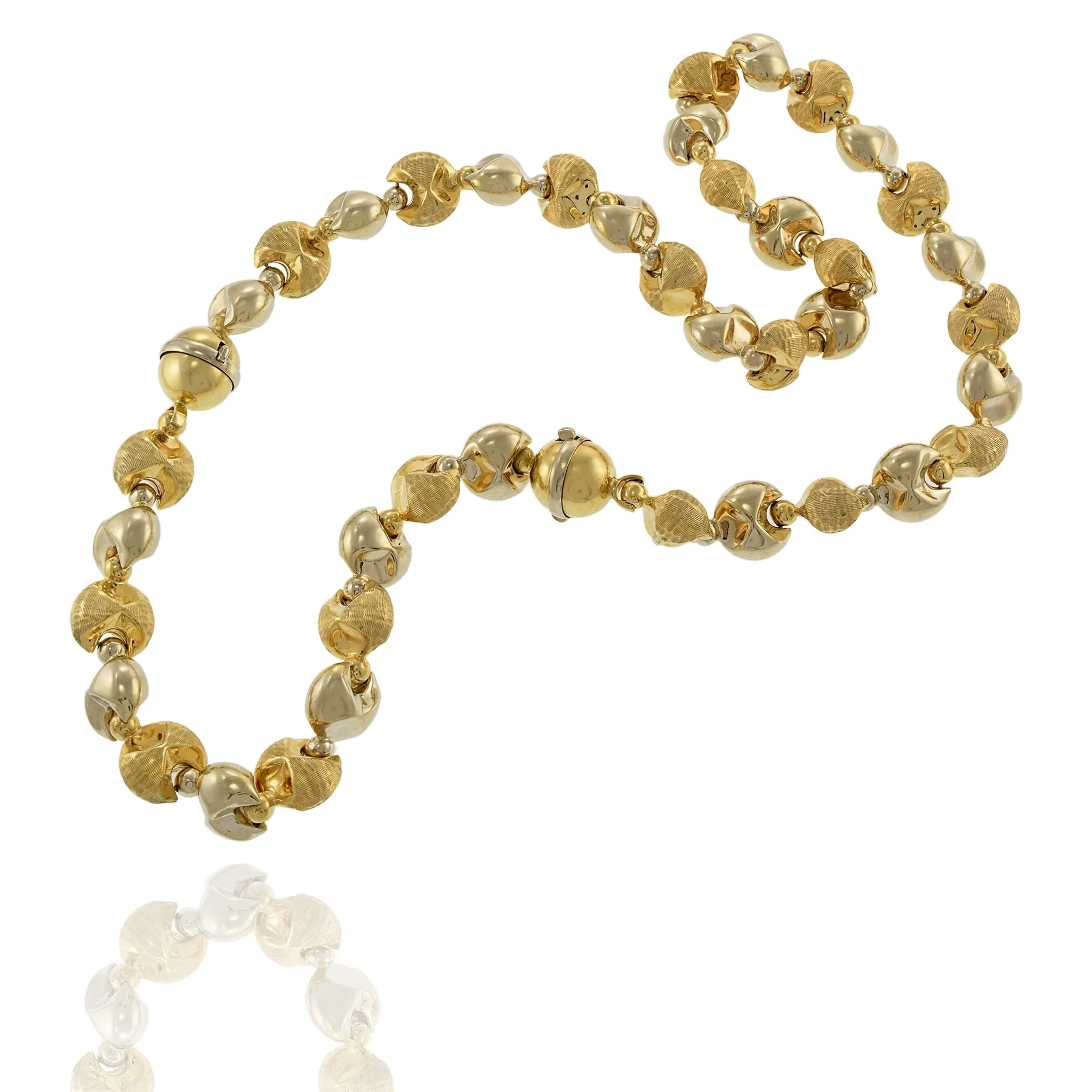 Vintage Retro 14KT Yellow Gold Italian Ball Link Necklace with Removable Bracelet