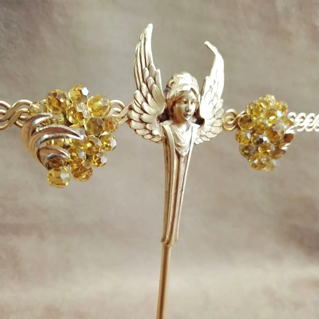 Vintage Trifari Yellow Cluster crystal  Earrings