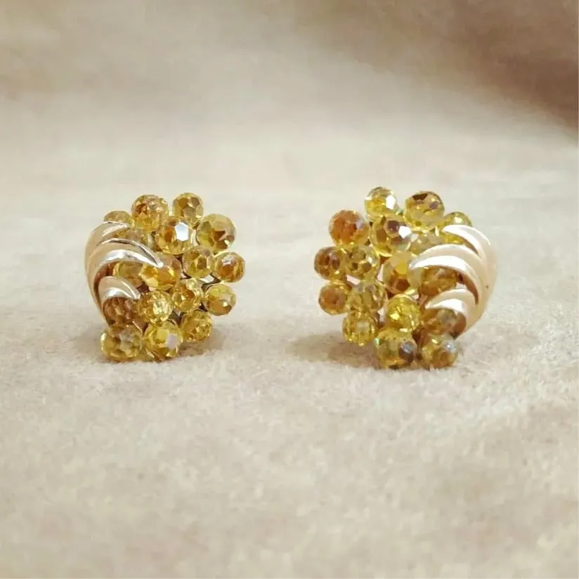 Vintage Trifari Yellow Cluster crystal  Earrings