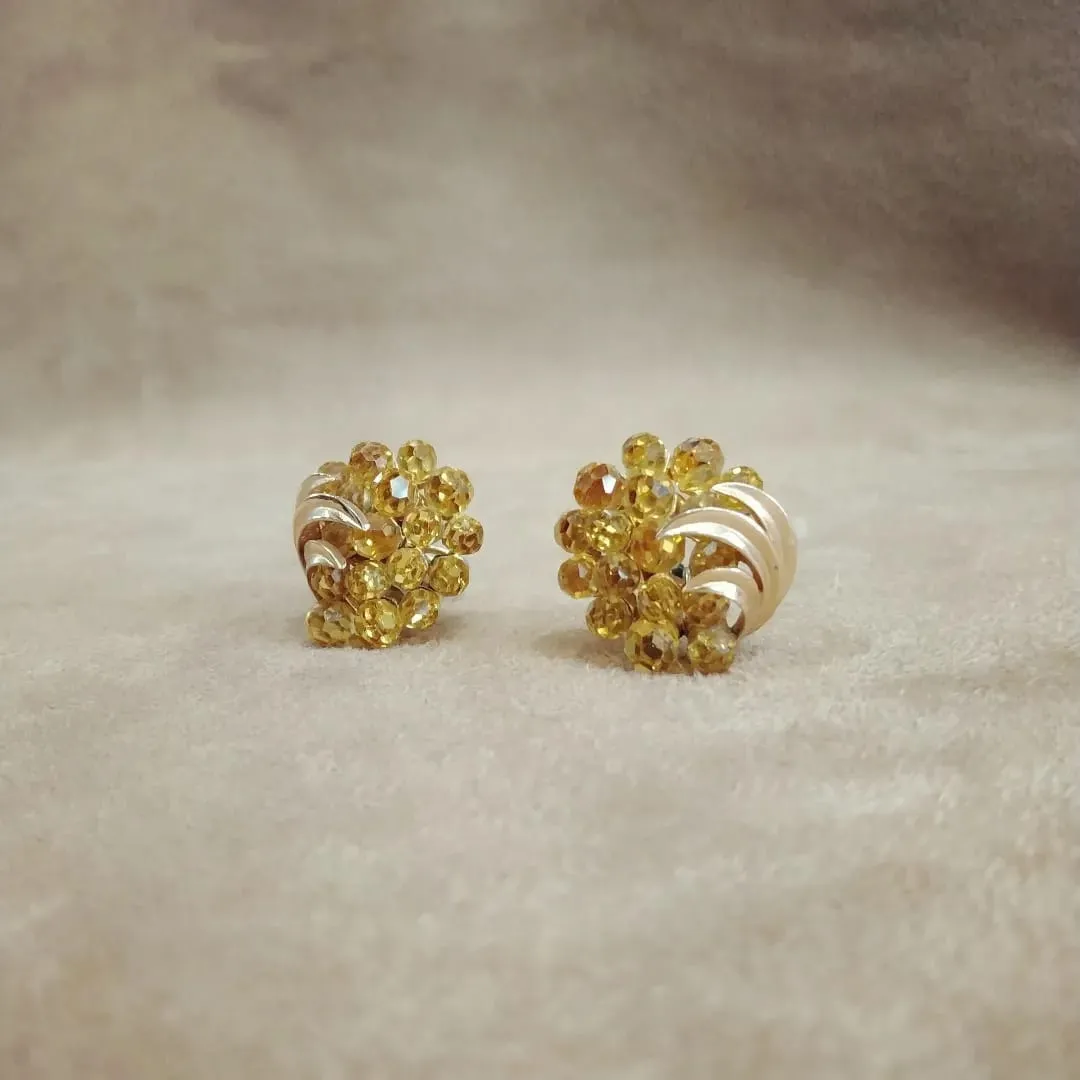 Vintage Trifari Yellow Cluster crystal  Earrings