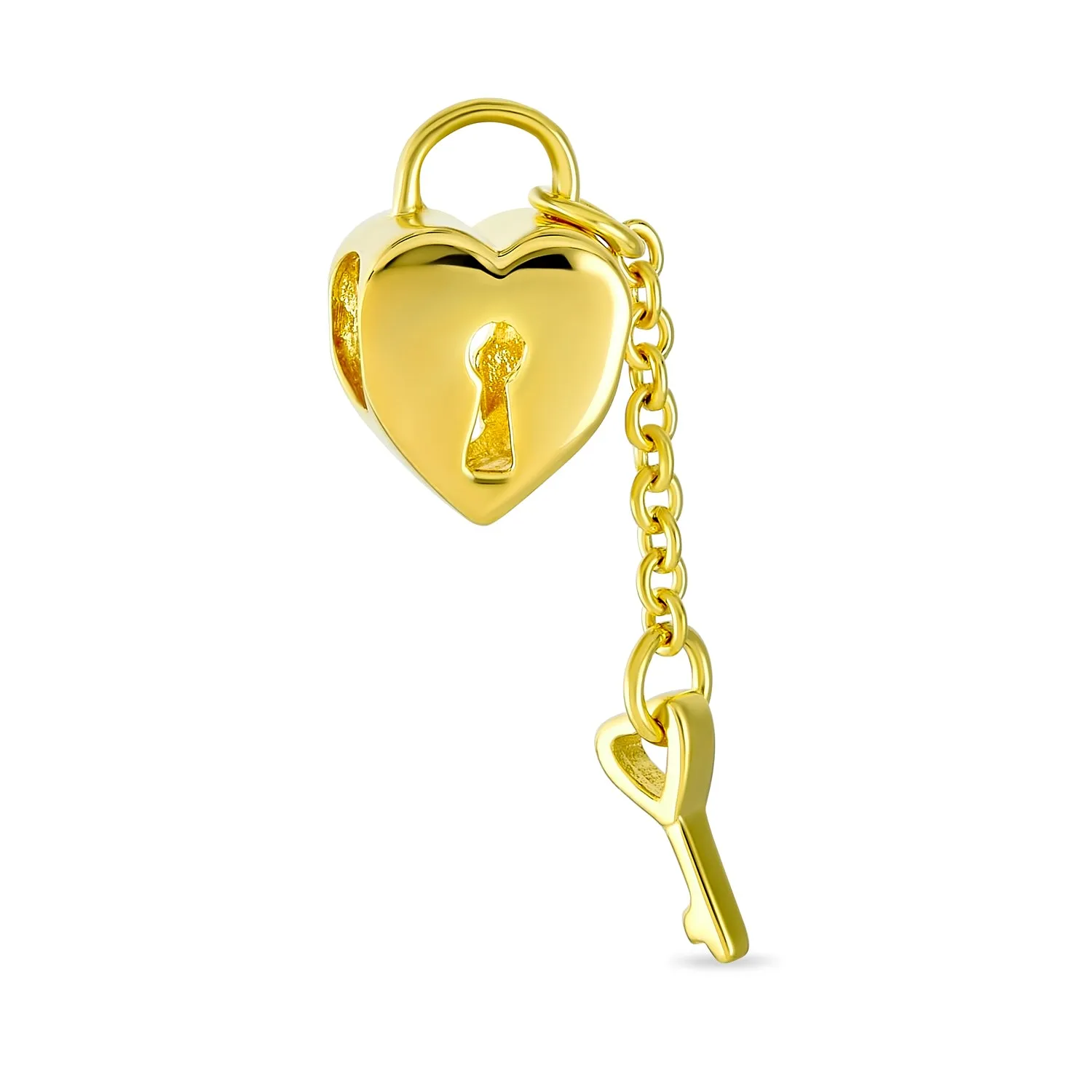 Vintage Two Tone Heart Lock & Key Charm Bead 14K Gold Plated Sterling Silver