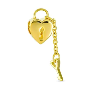 Vintage Two Tone Heart Lock & Key Charm Bead 14K Gold Plated Sterling Silver