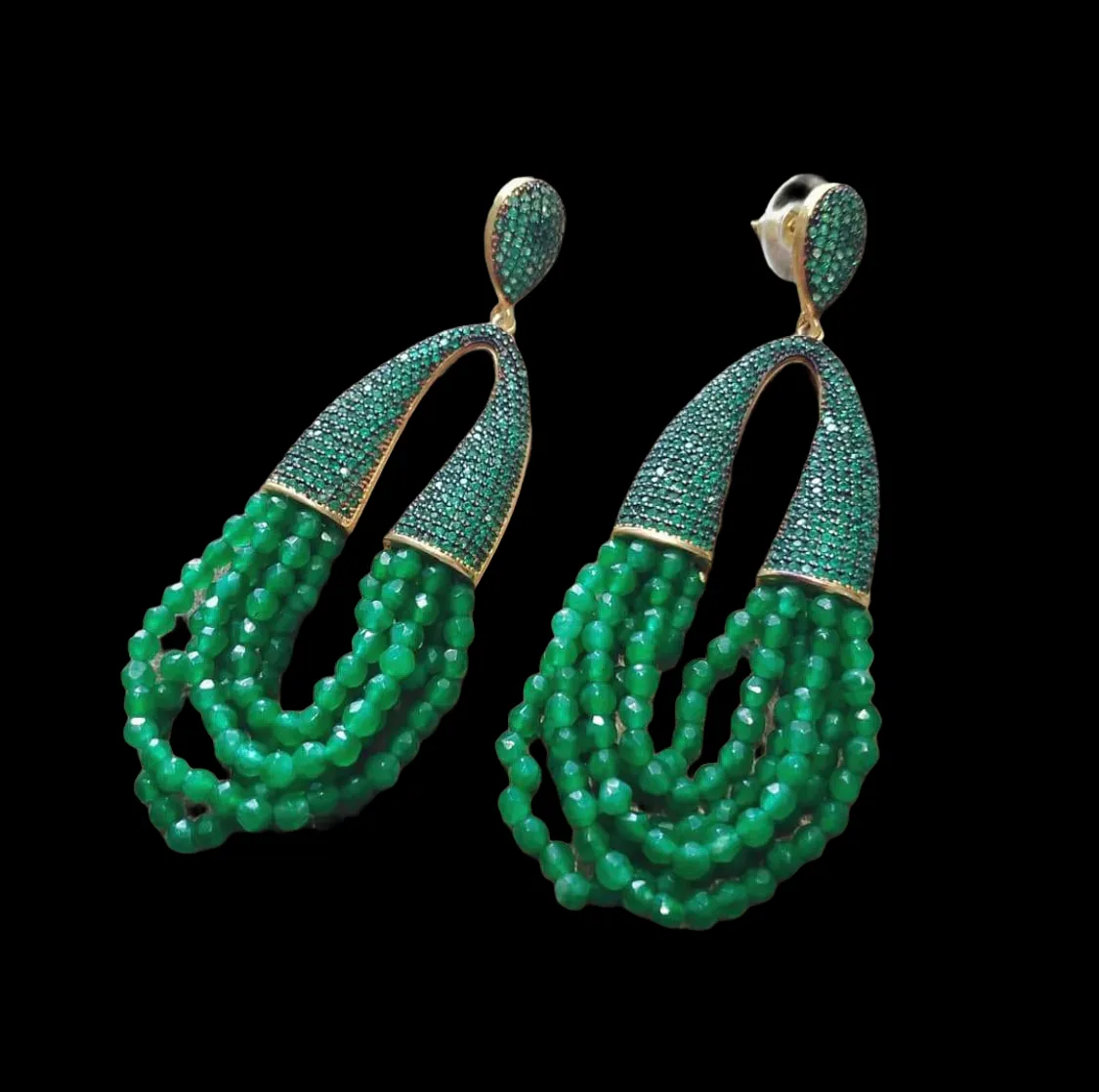 Waterfall Chandelier Emerald Green pave earrings