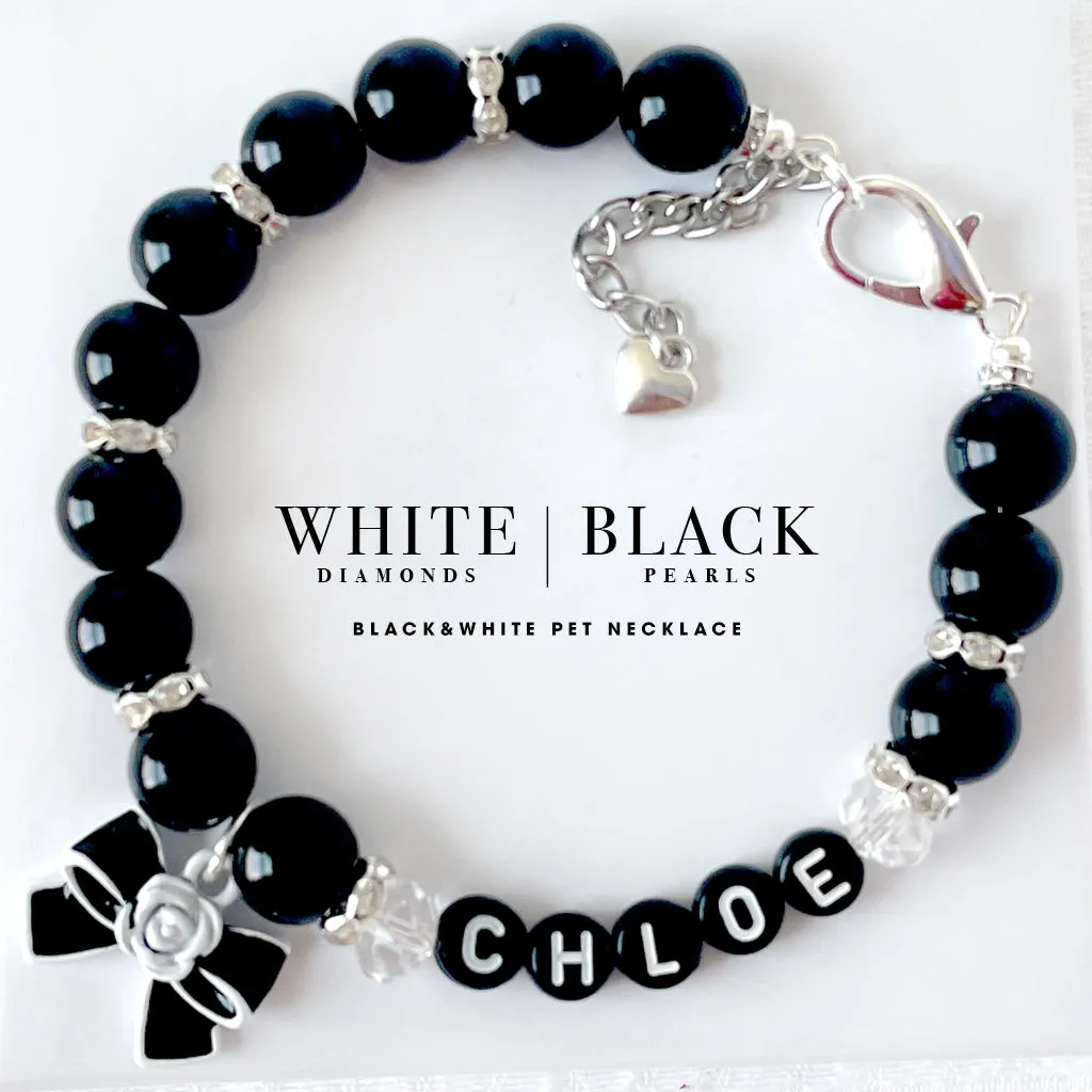 White & Black Bow Personalized Pet Necklace Luxury Pet Jewelry