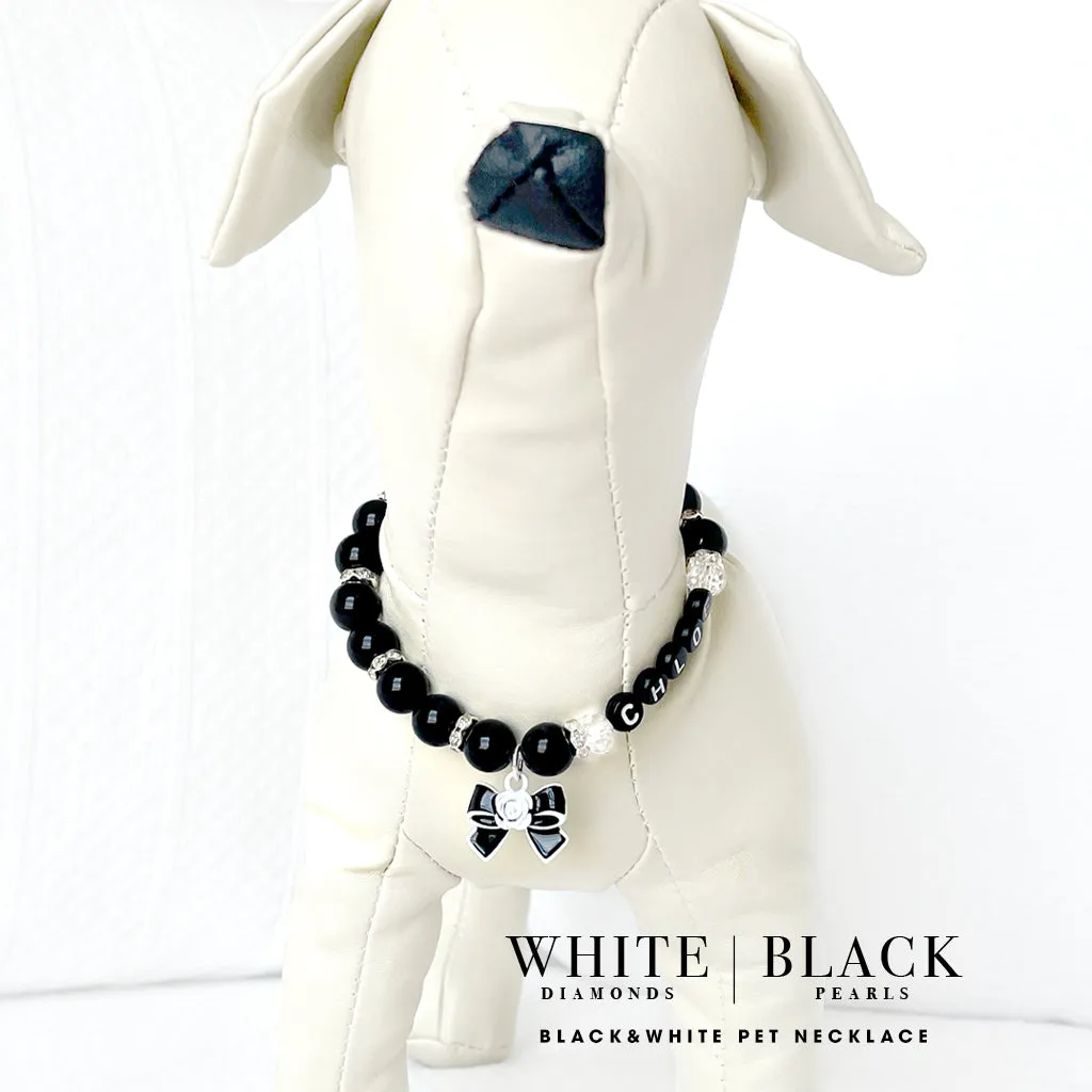 White & Black Bow Personalized Pet Necklace Luxury Pet Jewelry