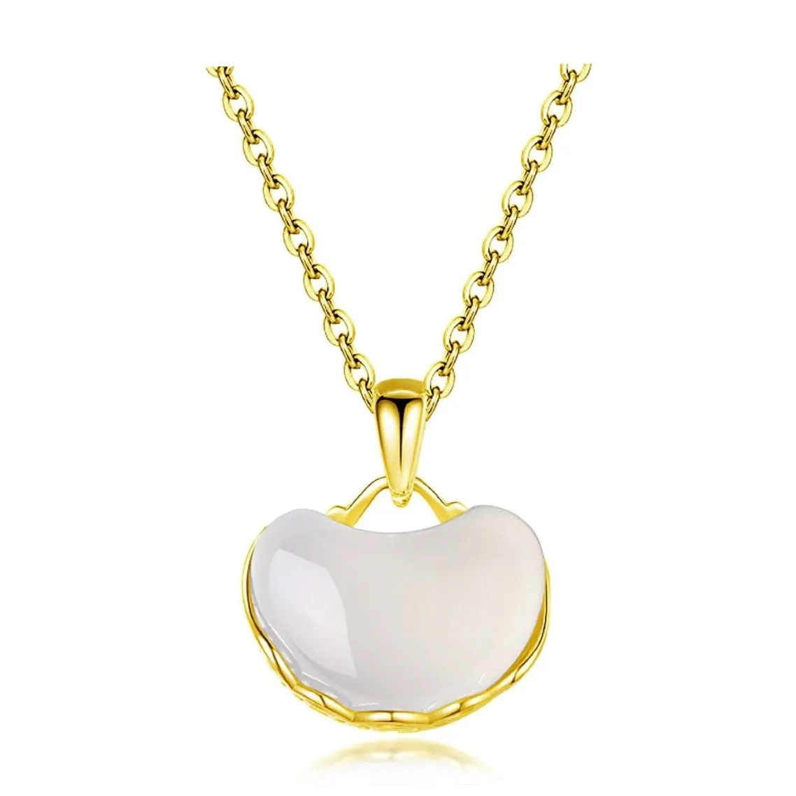 White Jade Gemstone Pendant Necklace - Gold