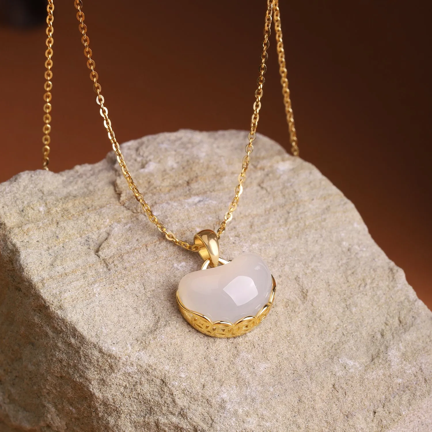 White Jade Gemstone Pendant Necklace - Gold