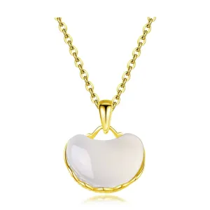 White Jade Gemstone Pendant Necklace - Gold