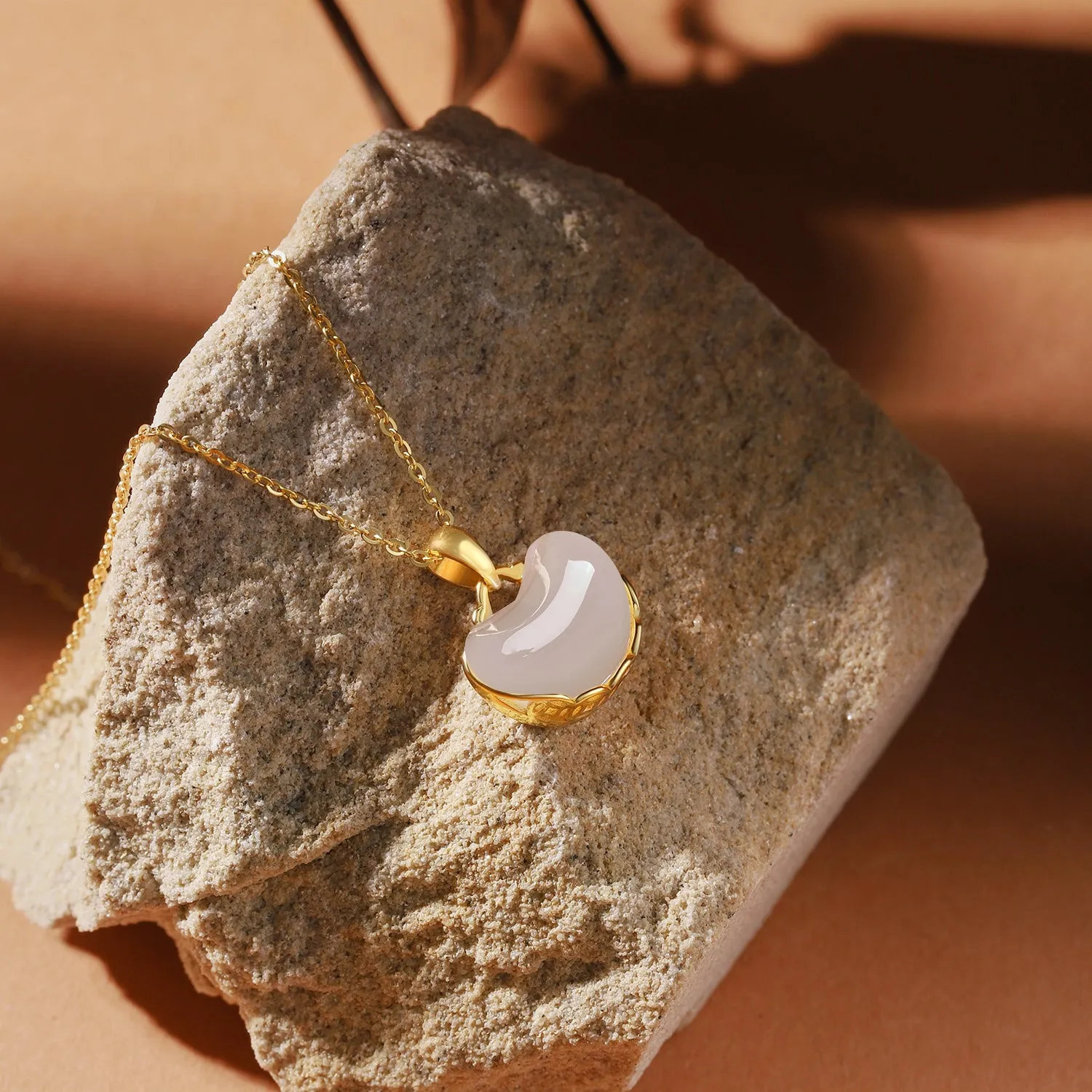 White Jade Gemstone Pendant Necklace - Gold