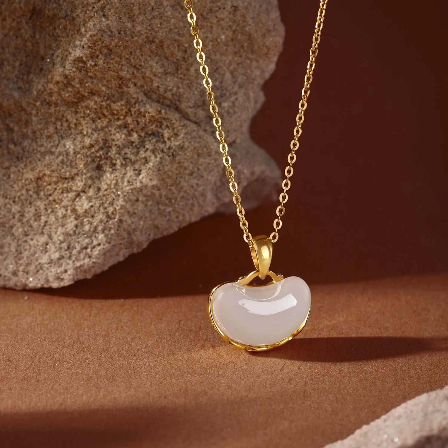 White Jade Gemstone Pendant Necklace - Gold