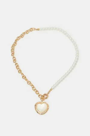 Women Gold And White Embellished Necklace