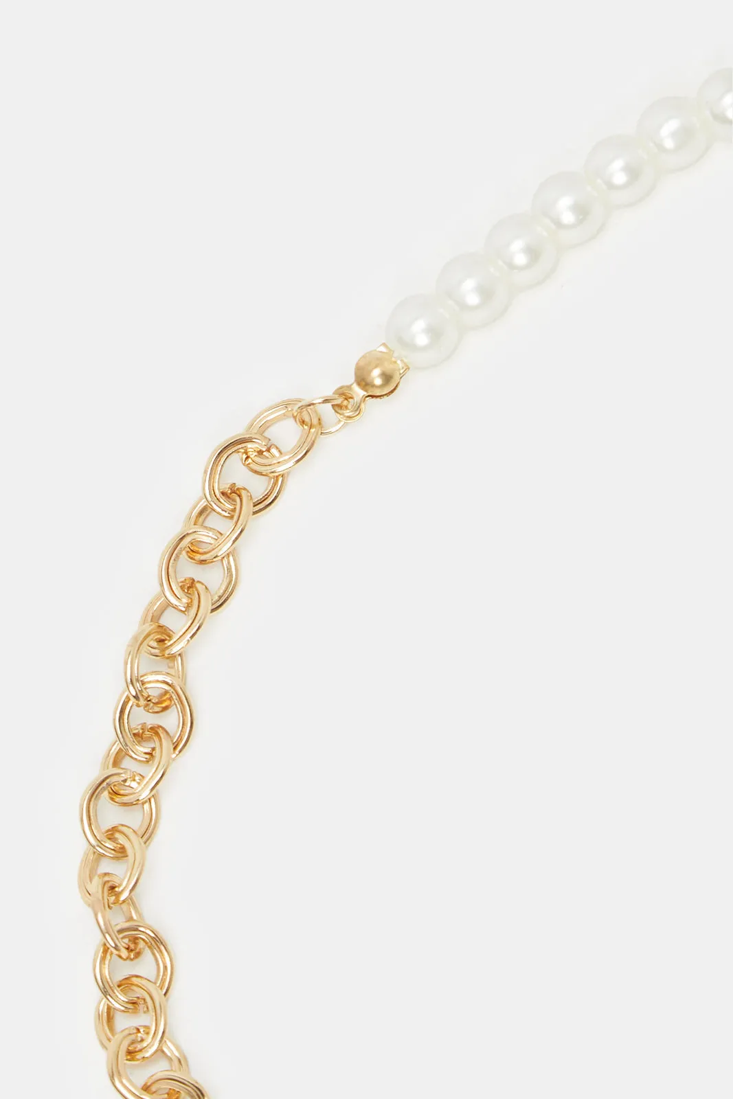 Women Gold And White Embellished Necklace