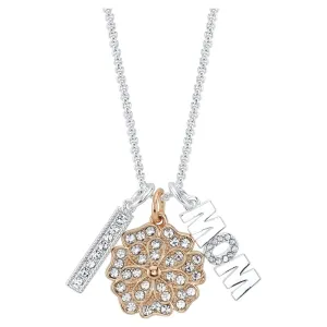 Women's 14Kt Gold Flash Plated Genuine Crystal "Mom" Flower Pendant Necklace